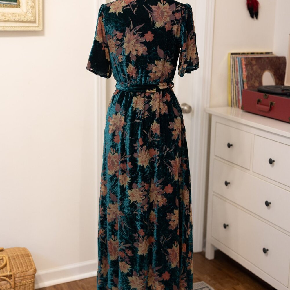 EUC Baltic Born Jade Floral "Uma" Velvet Maxi Dress - Picture 9 of 13